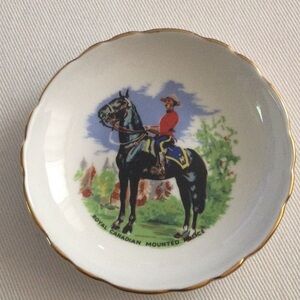 Vintage Gold Trimmed Mini trinket dish with Royal Canadian Mounted Police Scene